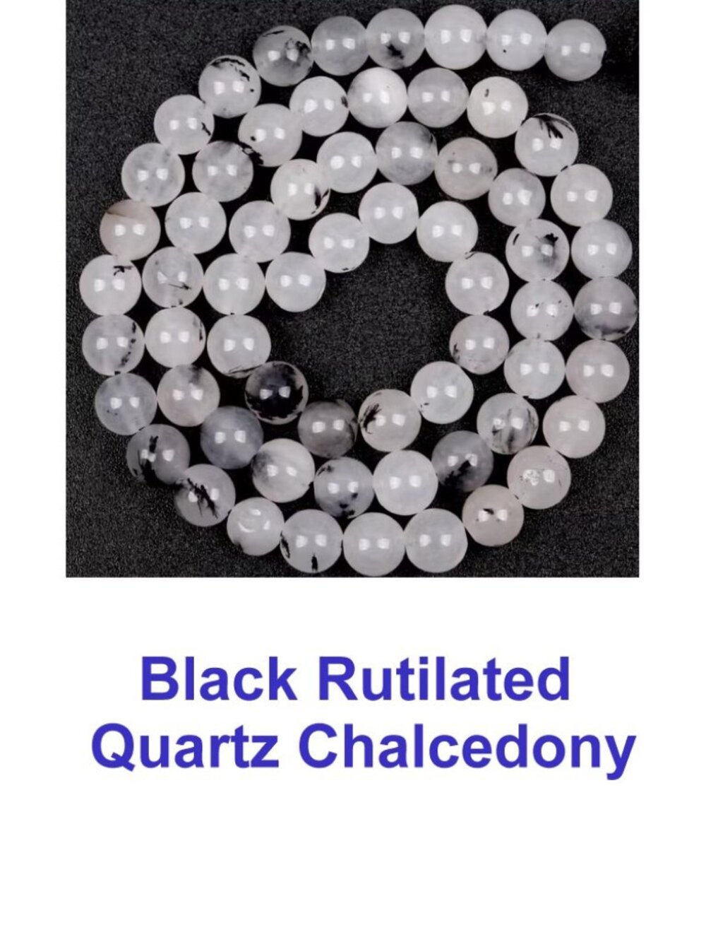 Black Rutilated Quartz Chalcedony  15" Strand
